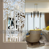  European-style art glass screen on both sides of the partition living room background wall custom process simple abstract moving door silver tree