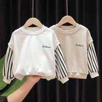 Childrens spring and autumn clothes clothes for men and women children T-shirt foreign style 2021 New Children Baby fake two striped tops