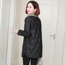 Haining leather down jacket womens leather clothing 2021 new winter size mink fur collar mother sheep leather long