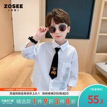 Left West childrens clothing Boys long-sleeved shirt spring and autumn middle and large children pure cotton handsome white shirt children 2021 new autumn