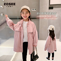 Left West childrens clothing Girls  windbreaker Autumn childrens medium-long coat foreign style British wind in the big child 2021 new trend