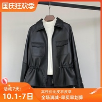 Simei Sifei leather leather womens sheep windbreaker wind coat waist fashion overturn fashion overrun style jacket 2021 new autumn