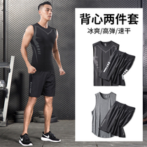 Fitness suit clothes sports vest men quick-drying tight sleeveless shorts summer ice silk running training suit T-shirt