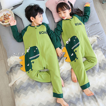 Baby childrens conjoined pajamas pure cotton clothes Spring and Autumn long sleeves thin girls cartoon dinosaur kick boy home clothes