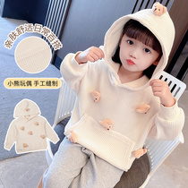 Girls Sweater 2021 Autumn New Female Baby Girl Korean hooded waffle hoodie childrens foreign spring and autumn