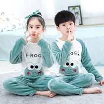 Boys and girls baby coral velvet autumn and winter home clothes children flannel children long sleeve thick pajamas set