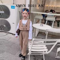Girls suit Spring and Autumn style fashion Childrens autumn tide version of female middle-aged childrens girls autumn vest three-piece set