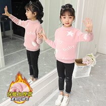 Girl sweater mink velvet pullover thick warm base shirt 2019 spring and autumn new little girl foreign style thread coat