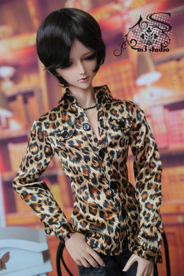 taobao agent M3 Studio BJD baby clothes 4 points and 3 points HID explosion fashion leopard satin long -sleeved shirt strong uncle