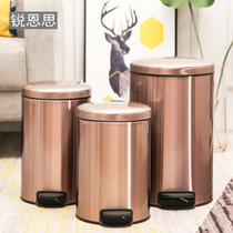 Stainless steel trash can with lid household foot on European creative kitchen living room toilet deodorant toilet pedal type