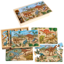 Wooden dinosaur puzzle early to teach childrens intellect toy box with 24-piece suit kids parenting game more