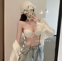 Strapless non-slip sexy lingerie Girly Summer student Invisible small bra Gathered bra Black breast bandeau