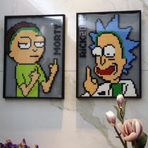 Creative funny Rick and Morty put together building blocks wall hanging painting DIY room sample room decoration mural gift
