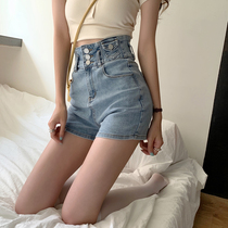 Shorts jeans summer Korean version 2021 new high waist stretch tight pants wear light-colored hot pants womens fashion