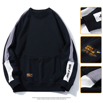 Hooded sweater mens 2021 autumn new loose fat plus size American retro stitching casual pullover