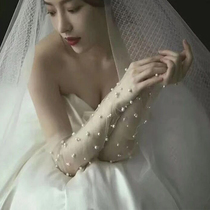 Bride gloves 2020 new wedding nail beads white net red photo gloves travel photo mesh wedding dress long