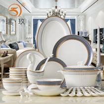 Tangshan bone china tableware set Bowl plate household set tableware set set 60 combination dishes housewarming wedding gift box