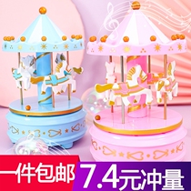 Merry-go-round music box cake decoration girl heart with light music box childrens birthday baking decoration ornaments