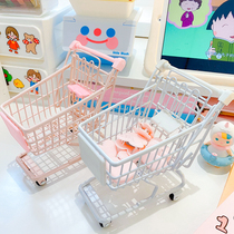 Metal cart desktop decoration storage box ornaments Childrens House toys mini supermarket shopping cart trolley