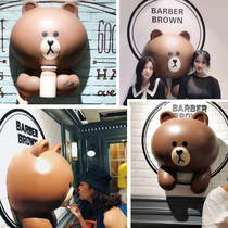 Boutique cartoon brown bear glass fiber reinforced plastic sculpture outdoor floor decoration milk tea shop net red background wall decoration