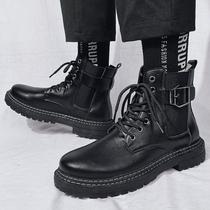 Martins men's winter English style high-top men retro black tooling leather boots plus velvet warm snow cotton shoes