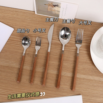 ins wind Western tableware Long handle spoon fork Stainless steel cake cheese fruit dessert small spoon Steak knife and fork