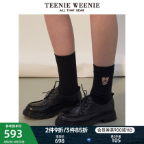 TeenieWeenie little Bear Lefu shoes black leather shoes coarse heel lace single shoe thick bottom heightening woman 2022 spring