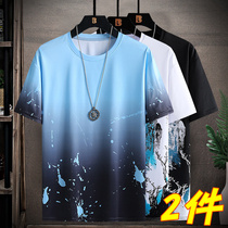 Ice silk short-sleeved t-shirt mens trend brand summer 2021 new loose mens half-sleeve ice sense quick-drying clothes mens clothing