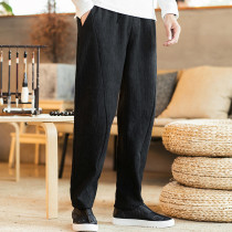 Autumn Chinese style mens pants Hanfu cotton linen youth Zen clothes retro trend plus size casual pants mens clothing