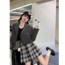  Fan Zhiqiao gray small blazer womens short spring and Autumn college style high-end suit skirt suit two-piece suit