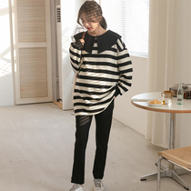 Pregnant womans spring dress striped blouse with long sleeves T-shirt Korean version loose with big code spring sweatshirt cover