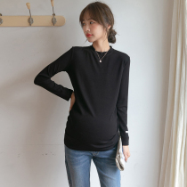 Pregnant woman hit undershirt autumn winter in Korean version fashion boomer round collar 100 lap long sleeve blouse for autumn clothes knit bottom T