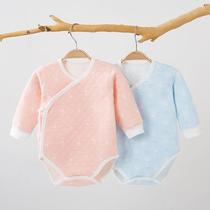 Newborn clothes Autumn and winter one-piece clothes baby Jersey three layers of warm pure cotton baby triangle clothes sleeping clothes