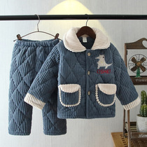 Children winter flannel cotton thickened baby pajamas 2 years old girl 3 plus velvet 5 boys 6 children home clothes