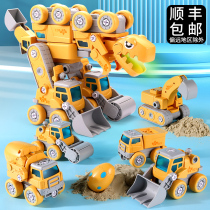 Variant engineering vehicle set deformation crane cement bulldoth digging and digging machine all kinds of children mixing boy toys