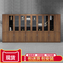 Office file cabinet Walnut wood bookcase Board background cabinet Lock storage data cabinet Drawer file cabinet