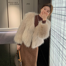2021 new double-sided raccoon wool woven fur ultra-short female aged fox fur coat young thin