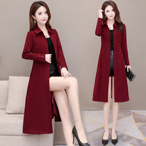 Red windbreaker women autumn clothes 2021 new foreign style thin slim slim long Joker casual polo collar coat