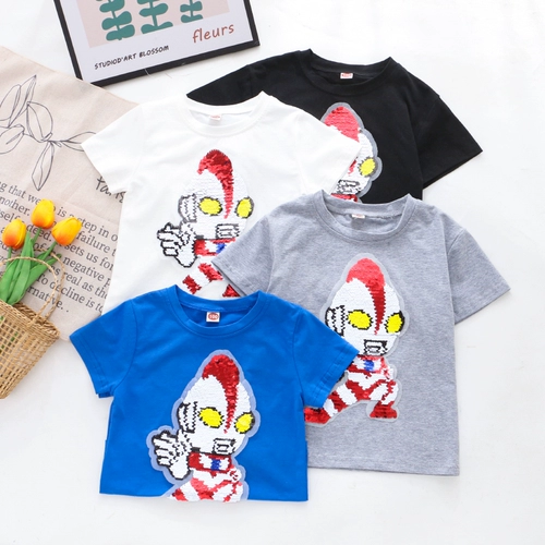 Трендовая летняя летняя одежда, хлопковая футболка, блестки для ногтей для мальчиков, детская одежда