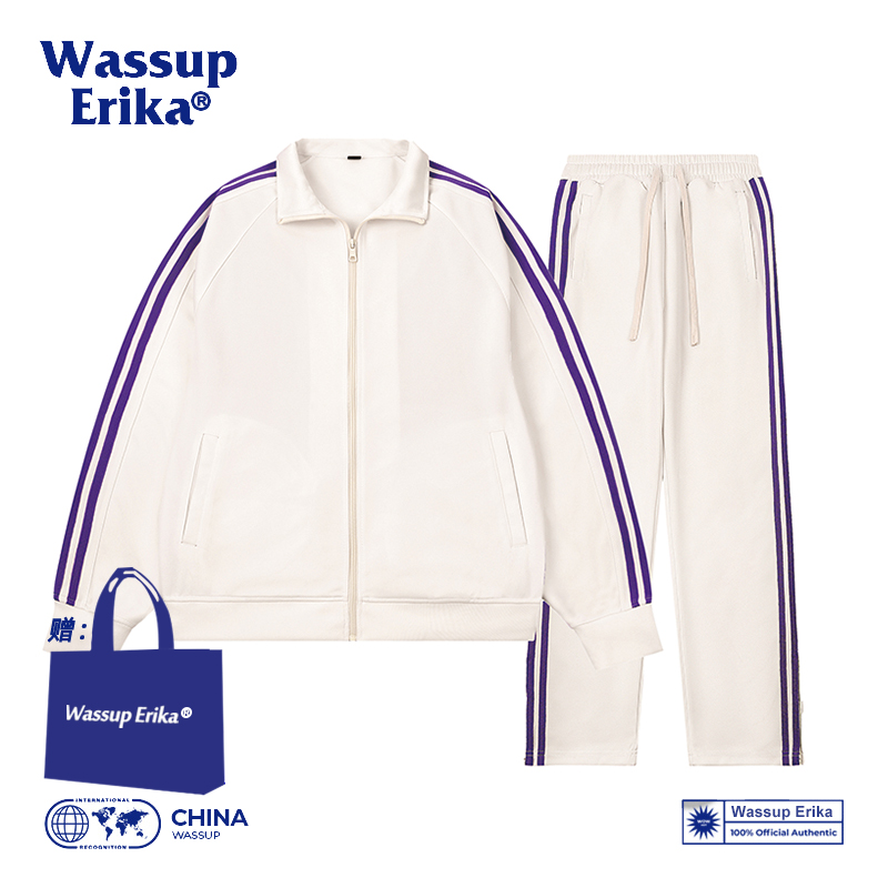 WASSUP ERIKA Leisure Sports Set Unisex Spring and Autumn Stripes Versatile New Jacket Coat Trend