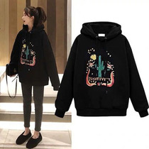Spring and autumn clothes 2022 new pregnant womens sweatshirt pregnancy black 100 hitch printed blouses loose big code even cap jacket