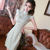 2022 spring dress goddess fan imitation satin Chinese girl daily improvement cheongsam split slim dress skirt woman