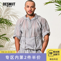 desmiit dry waves mens sunscreen clothing half-through light gray sexy mid-sleeve jacket travel casual ins Tide products