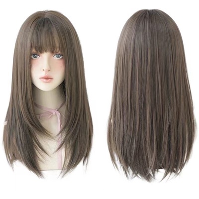 taobao agent The whole wig female air bangs, long straight hair, naturally full set of fluffy, elastic hair, realistic can be tied with wig