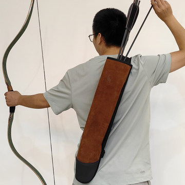 传统弓美猎反曲弓射箭背式箭壶翻毛皮箭袋腰挎两管箭囊大容量箭筒