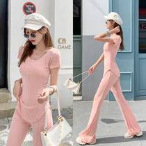 Ice Silk Sports Suit Womens Summer 2022 New Thin Air Fashion Casual Microlao Pants Two Suits