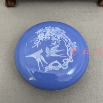 Jingdezhen Cultural Leather Factory Color Glaze Handmade Sky Blue Glass Spring Yan Seal Box