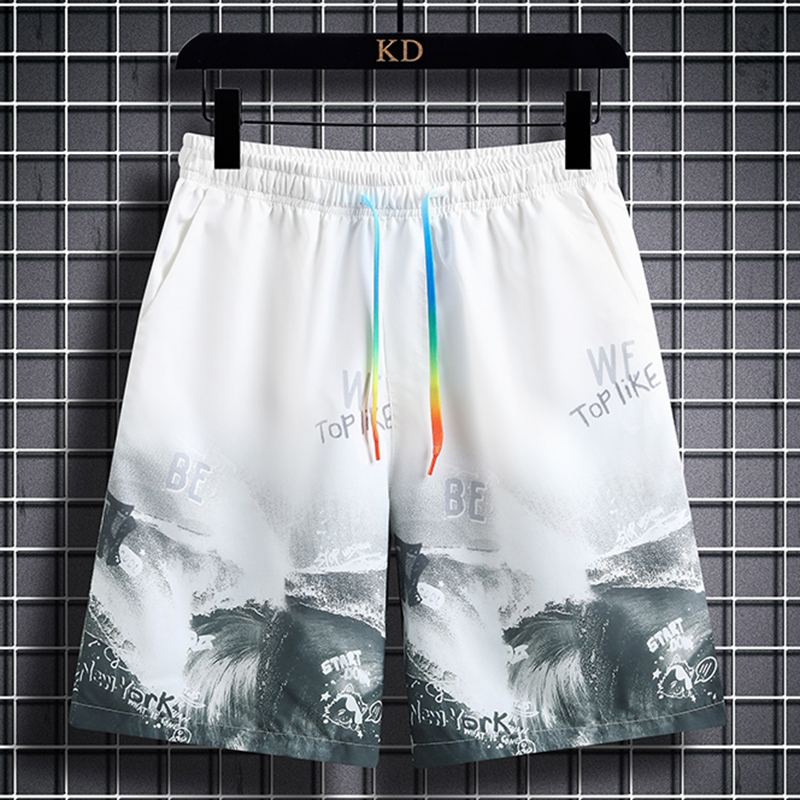 Summer shorts, men's loose fitting trendy brand, thin quick drying ice silk pants, men's sports casual beach five point shorts