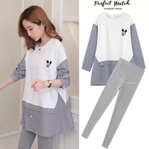 Pregnant Woman Autumn Clothing New Internet Red Suit 2021 Spring Autumn Fashion Money Out Fake Two Long Sleeve T-Shirt Foreign Air Blouse