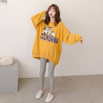 Pregnant womens autumn suit Korean version of loose large size sweater autumn two-piece cartoon pregnant womens coat winter coat